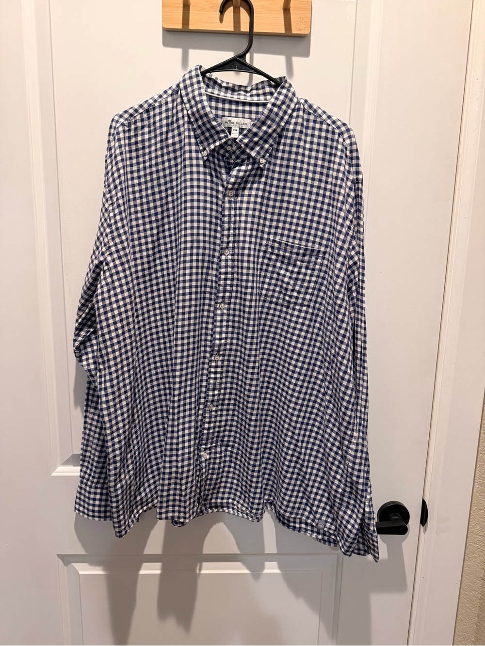 Peter Millar Navy and White Gingham Button-Down Shirt 521